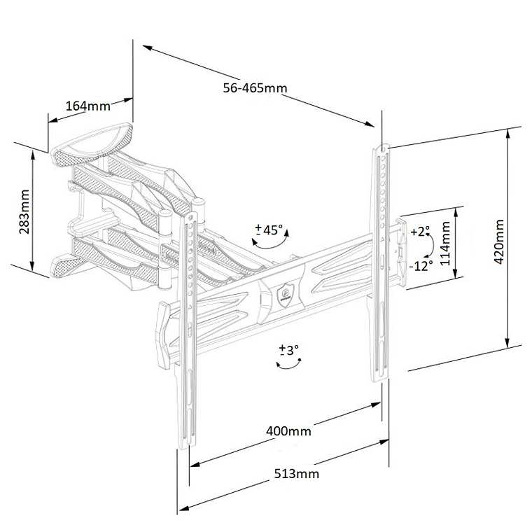 Rozměry nástěnného držáku na TV Ergosolid Ceros R-3