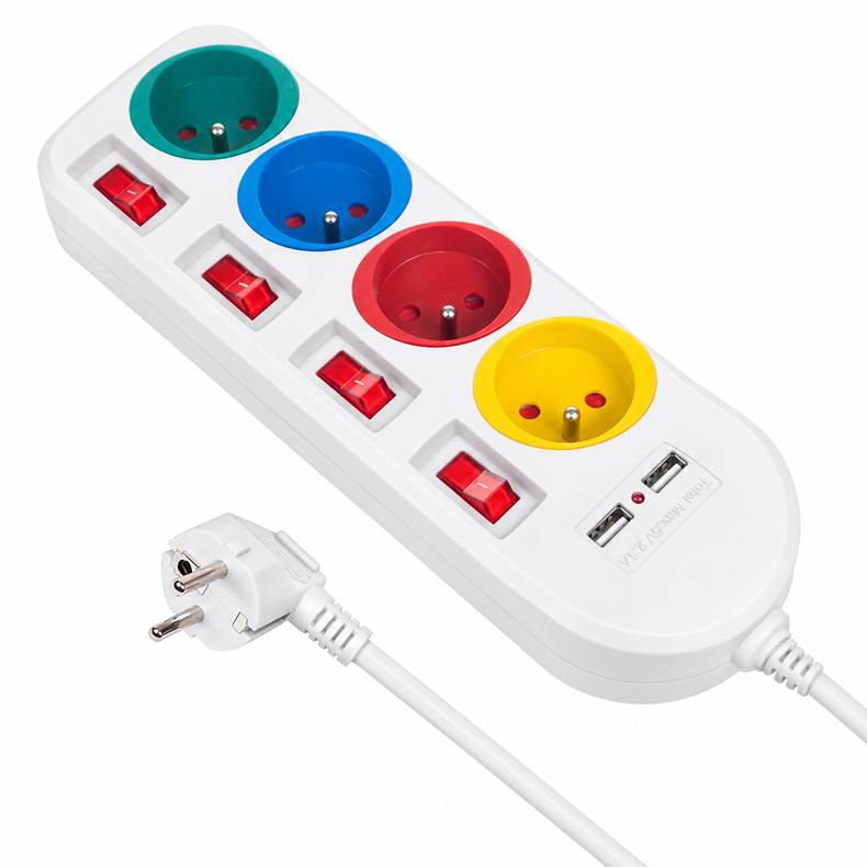Prodlužovací kabel se 4 zásuvkami, 2x USB a dětskou pojistkou Fiber Mounts FM229W