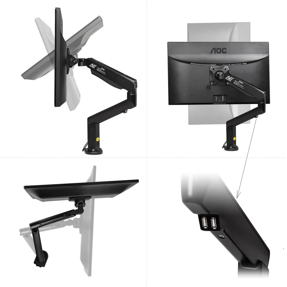 Snadné polohování obrazovky monitoru a 2 USB porty na držáku NB F90A