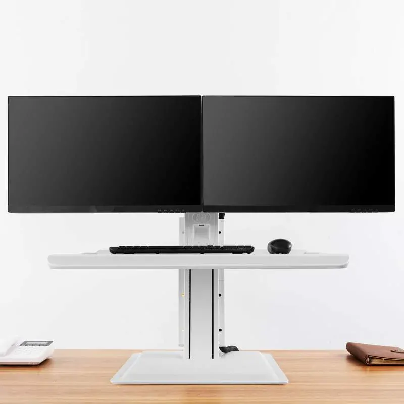 Stolní pracovní stanice pro 2 monitory do kanceláře nebo pracovny pro snadnou a rychlou změnu práce vsedě nebo vestoje Fiber Mounts ST15-2AW