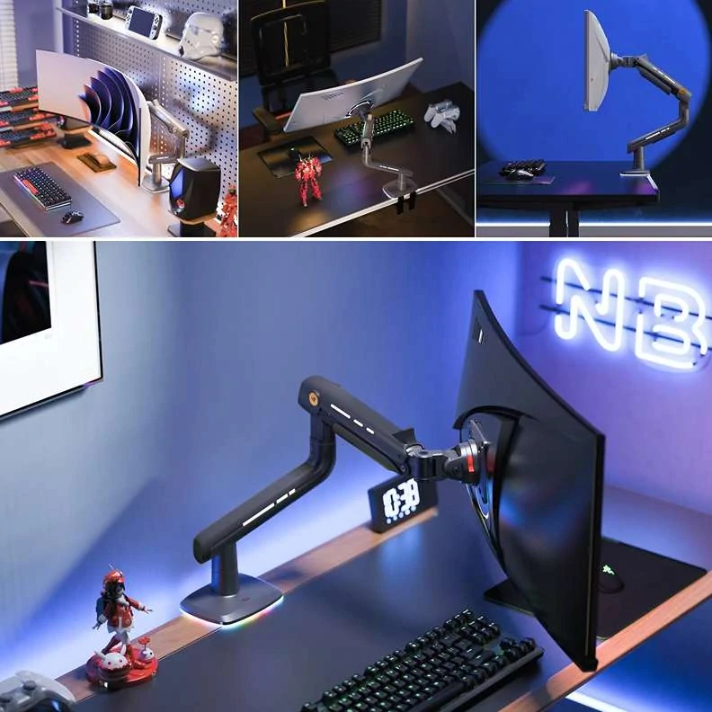 Herní držák na monitor, kompletní polohovatelnost, LED podsvícení NB F5-G