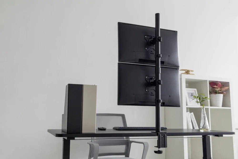 Kancelářský stolní držák na 2 monitory nad sebou nebo zády k sobě Fiber Mounts M9C66