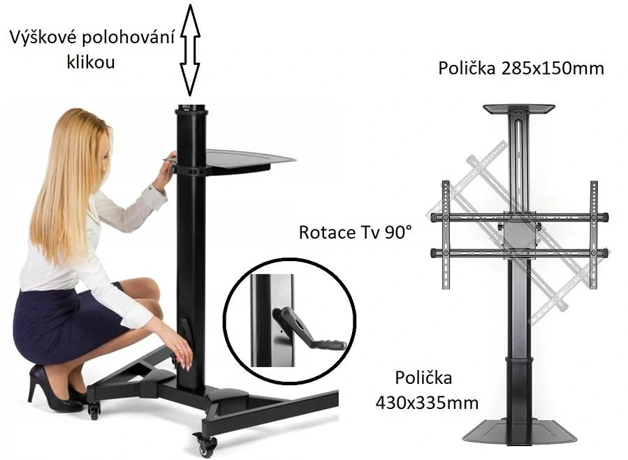 Televizní stojan s unikátním systémem pro nastavení výšky obrazovky pomocí kliky, bez nutnosti demontáže obrazovky a bez použití jakéhokoliv nářadí, rychle a snadno - Fiber Novelty FN5000 Televizní stojan s unikátním systémem pro nastavení výšky obrazovky pomocí kliky, bez nutnosti demontáže obrazovky a bez použití jakéhokoliv nářadí, rychle a snadno - Fiber Novelty FN5000