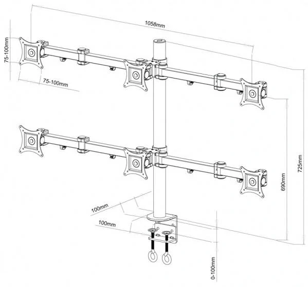 Stolní držák na 6 monitorů Fiber Mounts FM16