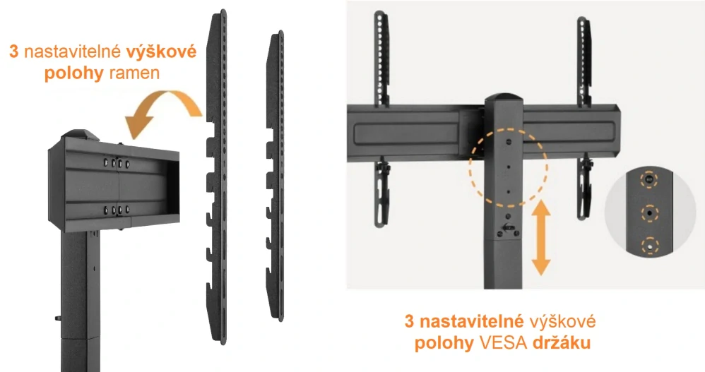 Dvojité výškové polohování televize na stojanu / držáku Tv na stůl Fiber Mounts FM05