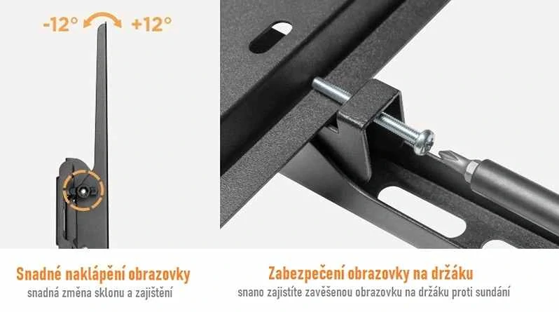 Nástenný držiak s VESA štandardom 75x75 až 400x400, naklápanie obrazovky a nosnosť 45 kg : Fiber Mounts Rico-2