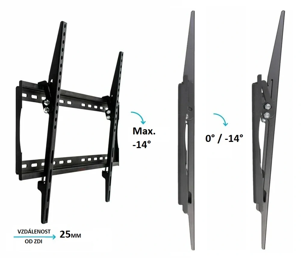 Nástěnný držák s nosností 55kg a možností naklápět televizi až o 14 stupňů Fiber Mounts M6C05