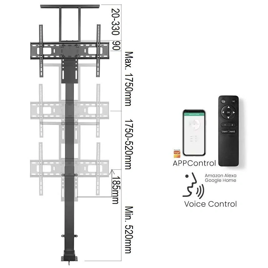 Kvalitní výškově nastavitelný stojan na televizi, polohování pomocí ovladače nebo aplikace Fiber Mounts Paloma