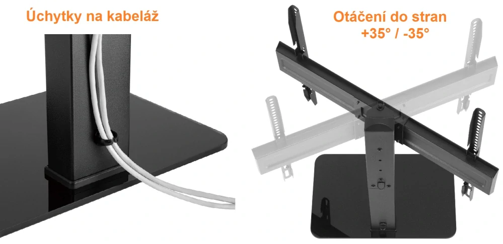 Stolní stojan / držák na Tv s otáčení do stran a úchytkami na kabely Fiber Mounts FM05
