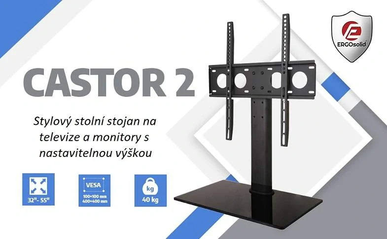 Kvalitní velmi pěkný držák na Tv pro televizní stolky Ergosolid Castor 2