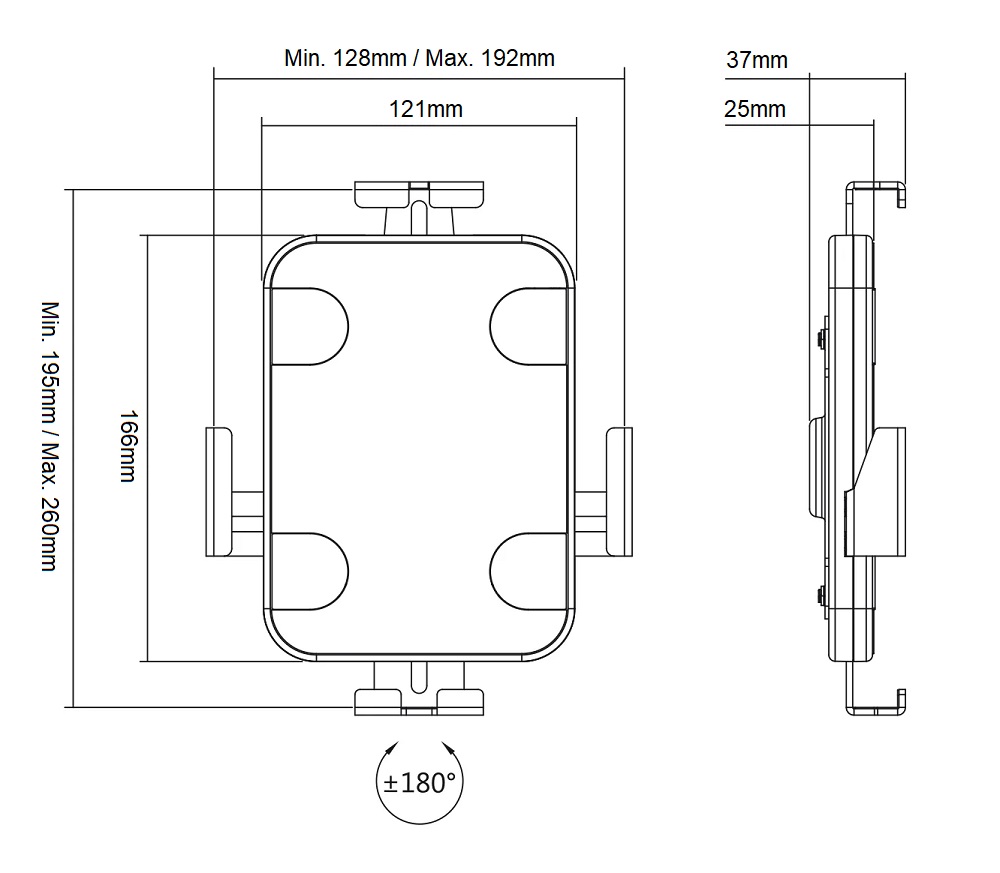 Podporované rozměry tabletů pro uchycení na Fiber Mounts M4C68W
