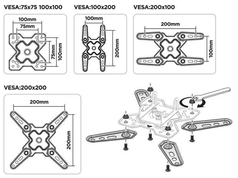 Podporované VESA standardy na Tv držáku Fiber Mounts FM232