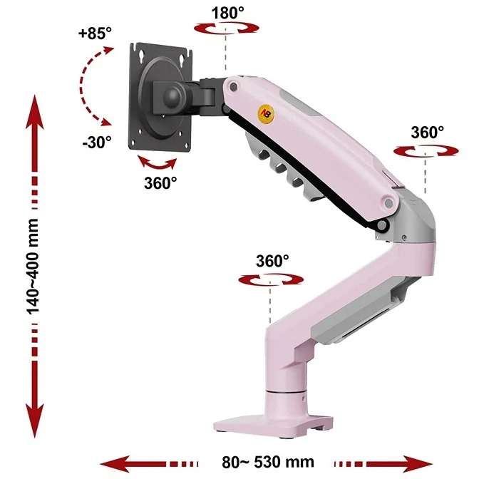 Výkres držák Fiber Mounts F80 / drzakyastolky.cz Polohovatelnost růžového držáku monitoru NB F80xj