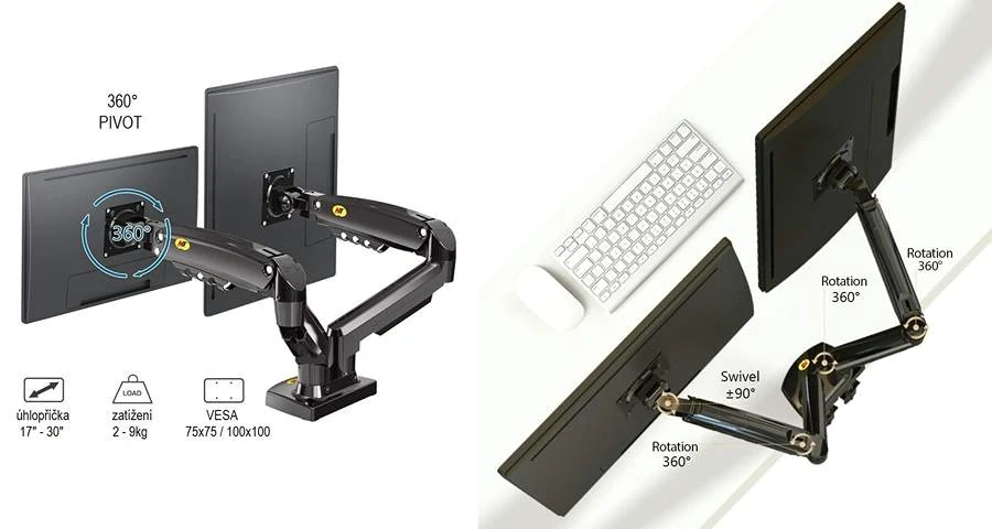 Stolní držák na 2 monitory NB F160