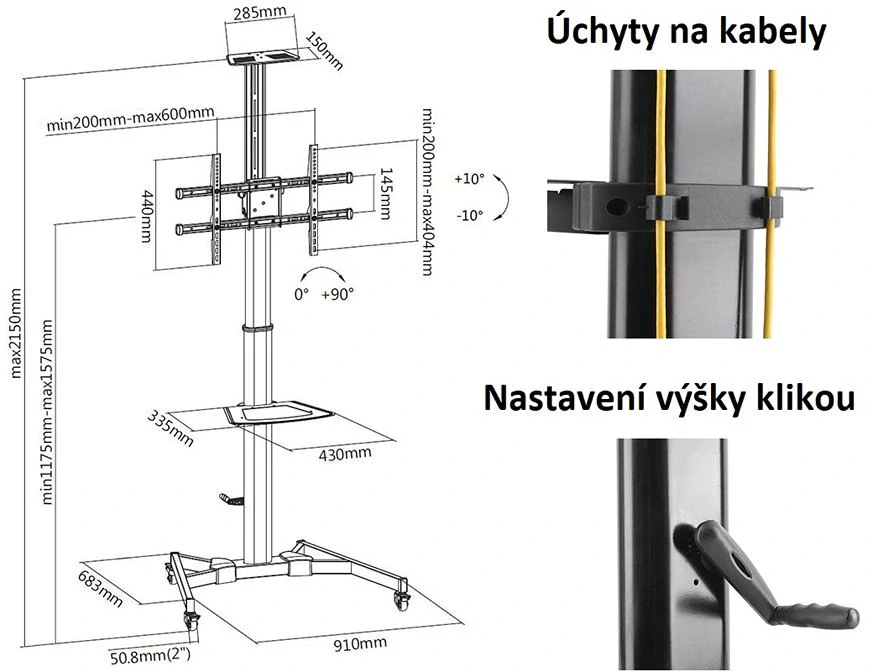 Vynikající stojan na televizor nebo monitor s úhlopříčkou 37-70 palců, výškové nastavení, možnost náklonu, funkce pivot, mobilní, spolehlivý, stabilní a bezpečný. Ideální do konferenčních místností, kanceláří, na výstavy a veletrhy, čekáren i firemních prostor - Fiber Novelty FN5000 Stojan na televizor nebo displej Fiber Novelty FN5000