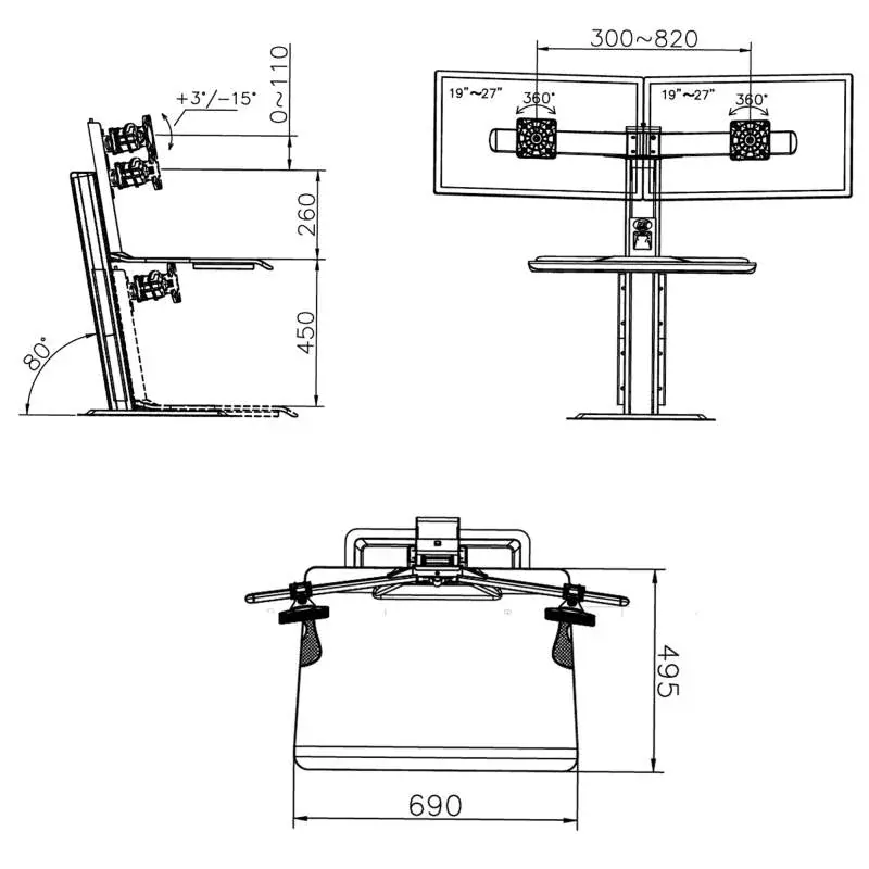 Profesionální stolní pracovní stanice na dva monitory pro práci v sedě nebo ve stoje - Fiber Mounts ST15-2AW