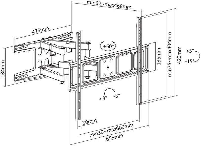 Držák pro zavěšení Tv na zeď Fiber Mounts Solid-2 rozměry