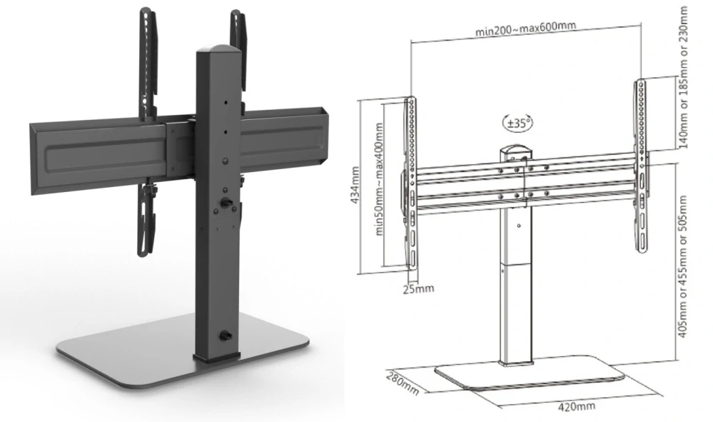 Rozměry Tv držáku / stojanu / podstavce Fiber Mounts FM05