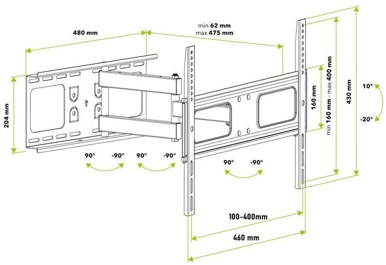 Televizní držák Fiber Mounts Solid-4 Televizní držák Fiber Mounts Solid-4 rozměry a polohovatelnost obrazovky na držáku