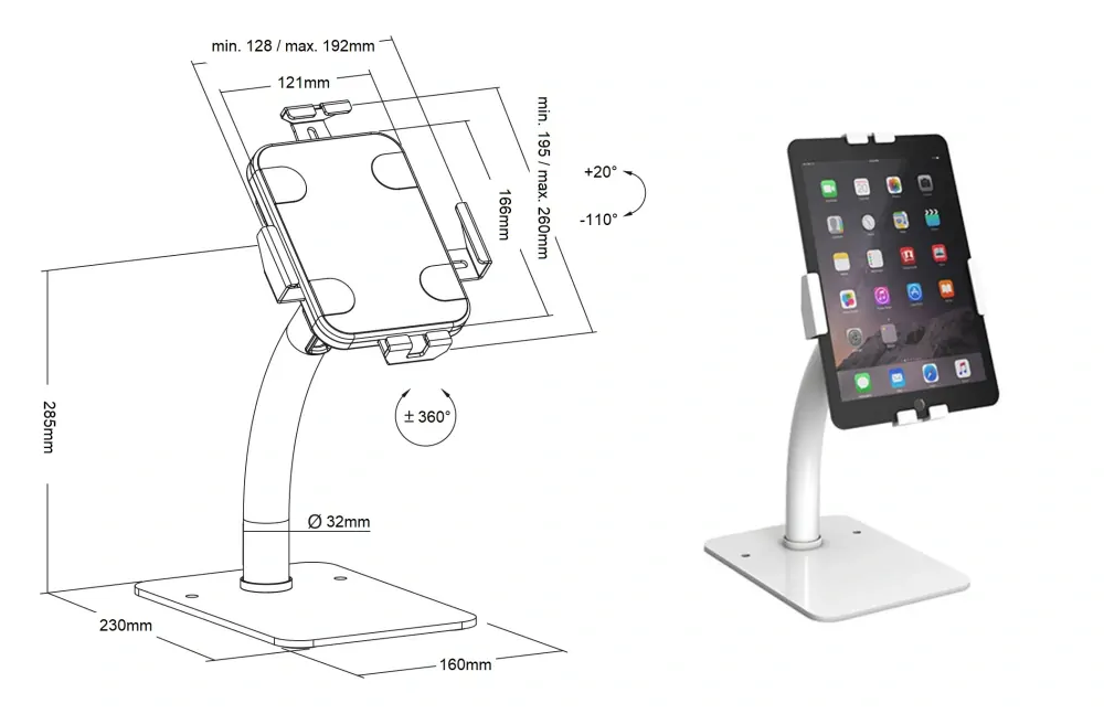 Držák tabletu stolní nebo nástěnný Fiber Mounts M4C68W