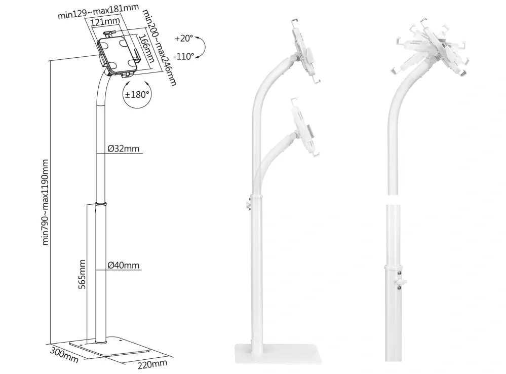 Stojan na tablet iPad Fiber Mounts M4C67-W