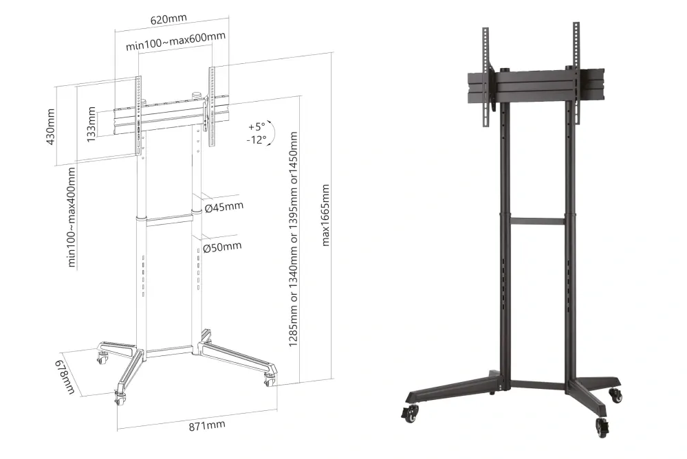 Rozměry TV stojanu Fiber Mounts LUTAR-1