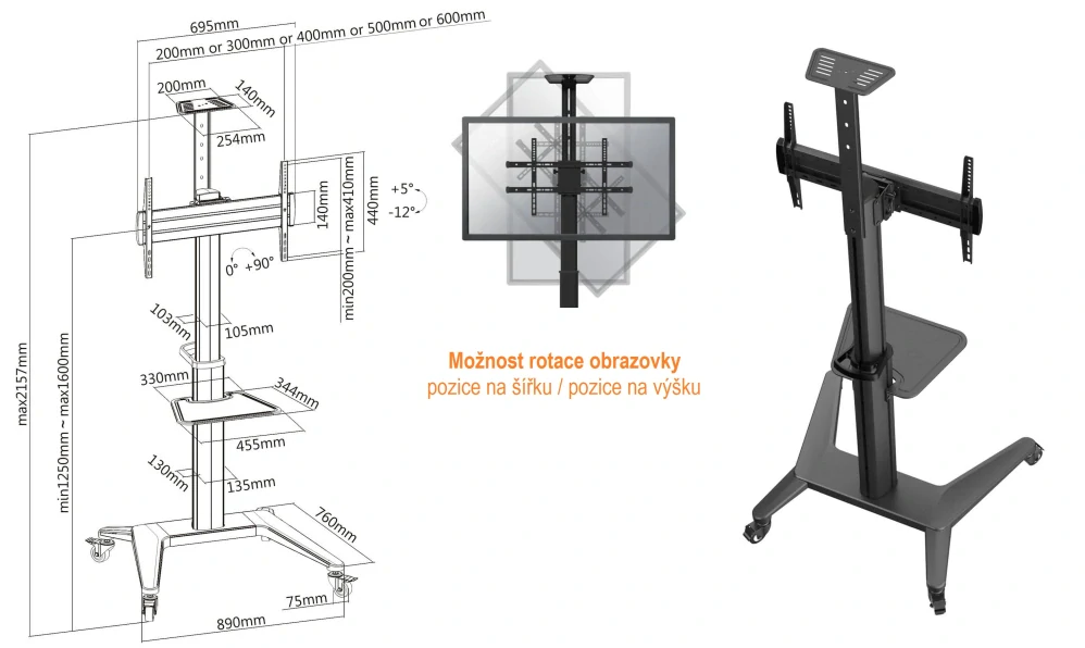 Profesionální Tv stojan Fiber Mounts GENIO je ideální pro přednášky, prezentace, výstavy a veletrhy, konference, všude tam, kde potřebujete špičkové provedení a krásný dizajn