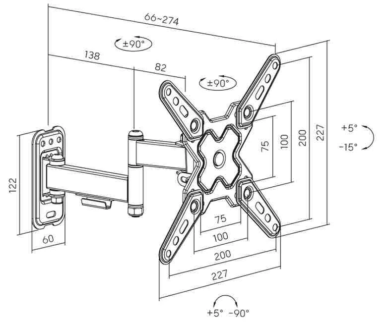 Fiber Mounts FM232 rozměry a VESA standardy držáku Tv / monitoru