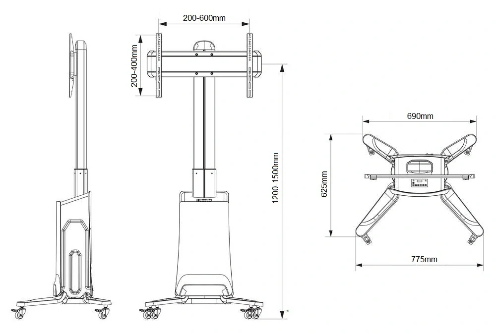 NB G85W - stojan na televizi / monitor / displej / dotykovou obrazovku s elektronickým nastavením výšky 120-150cm