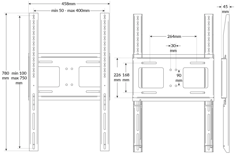 Speciální nástěnný držák pro zavěšení televizorů na šířku - vertikální držáky EDBAK PWB3