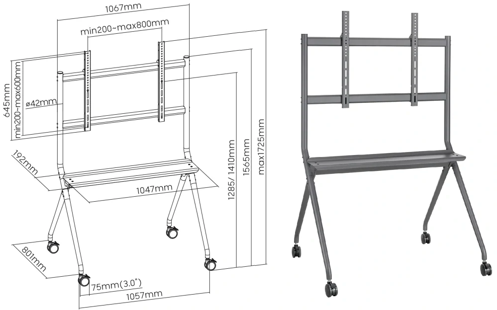 Rozměry Tv stojanu Fiber Mounts M9C77