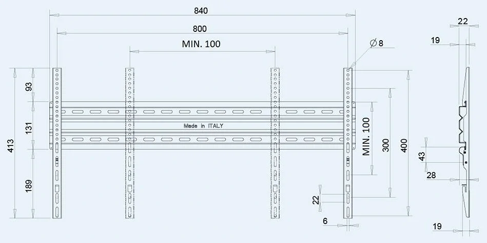 Rozměry TV drž&aacute;ku OMB Maxi Wall 840