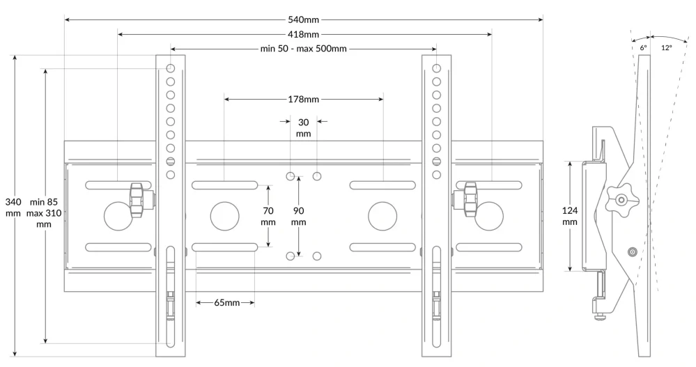 Rozměry Tv držáku Edbak LWB2