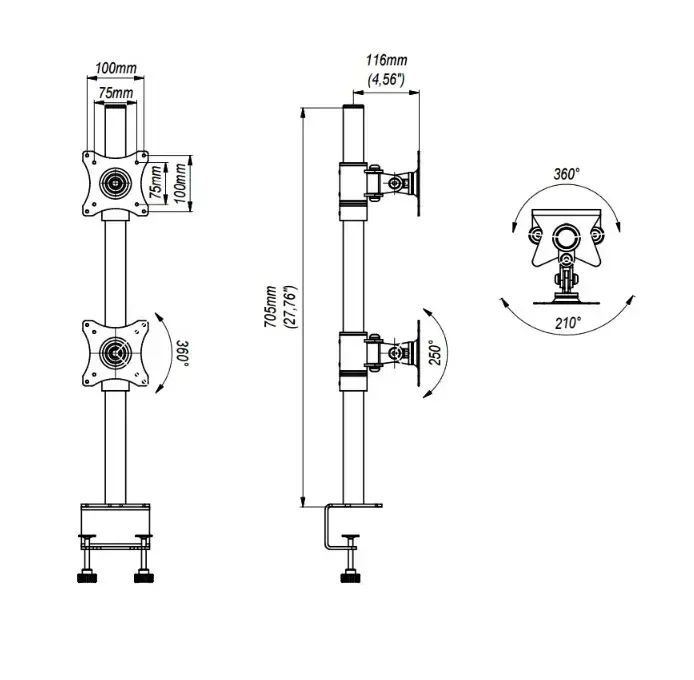 Stolní držák na 2 monitory pod sebe, otočný, sklopný, nastavení výšky, profesionální kvalita - EDBAK SV08