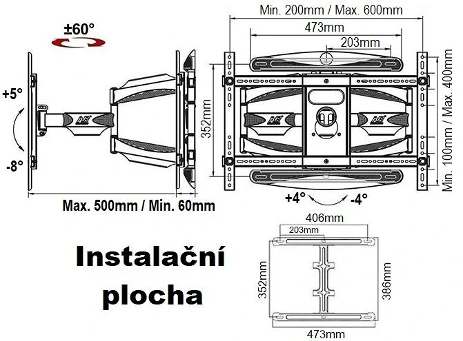 Televizní držák Fiber Mounts P6 je špičkové kvality a je určený pro zavěšení všech typů televizorů s úhlopříčkou do 70 palců. Televizní držák umožňuje otáčení Tv do stran, náklon, odtažení od zdi, korekci roviny, skryté vedení kabeláže. Televizní držák Fiber Mounts P6 vřele doporučujeme i náročným uživatelům. Televizní držák NB P65 rozměry, VESA standardy, instalační plocha