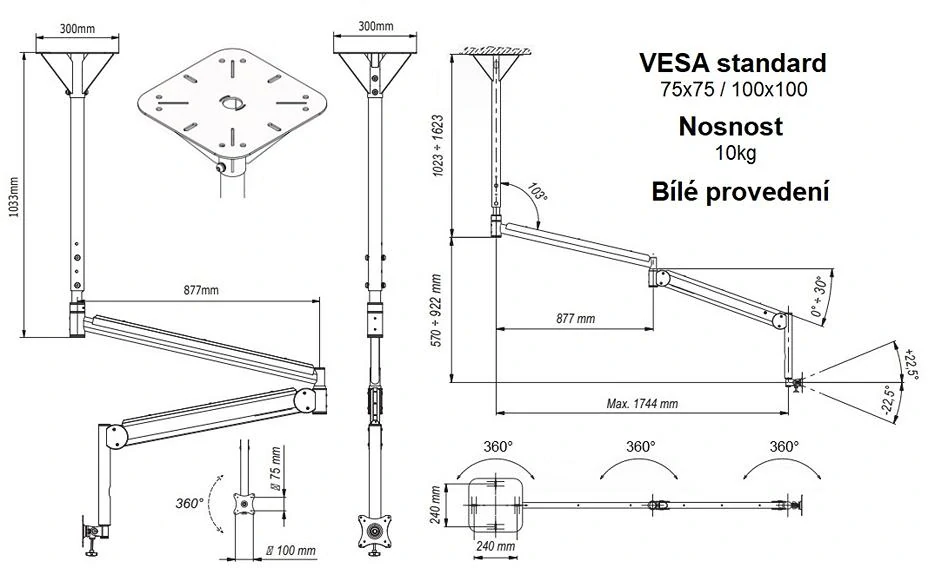 Plně nastavitelný stropní držák monitoru EDBAK MSA01