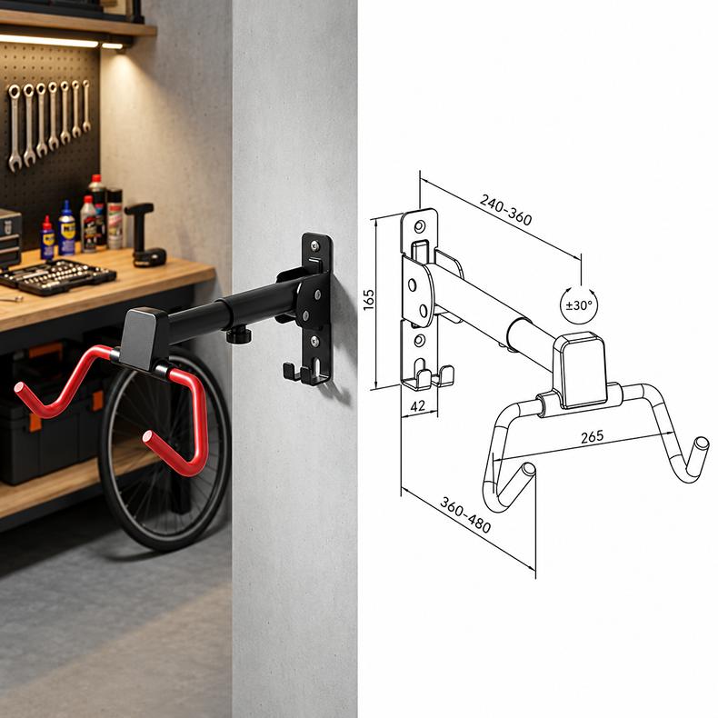 Rozměry nástěnného držáku na jízdní kolo Fiber Mounts DNK10