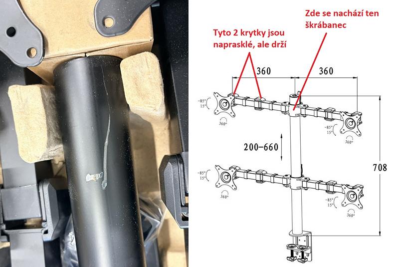 Držák na 4 monitory Ergosolid NF44 - použitý, oděrka, prasklé krytky